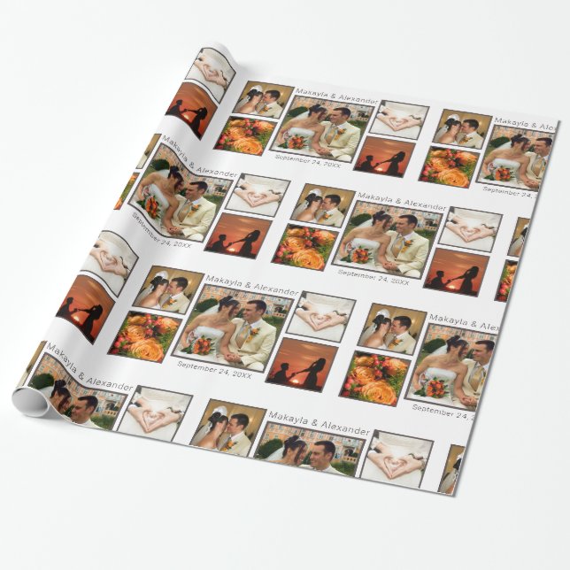 Personalized Wedding Photo Collage Wrapping Paper (Unrolled)