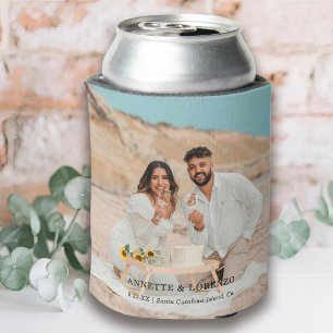 Personalized Wedding Photo Couple Names & Date Can Cooler