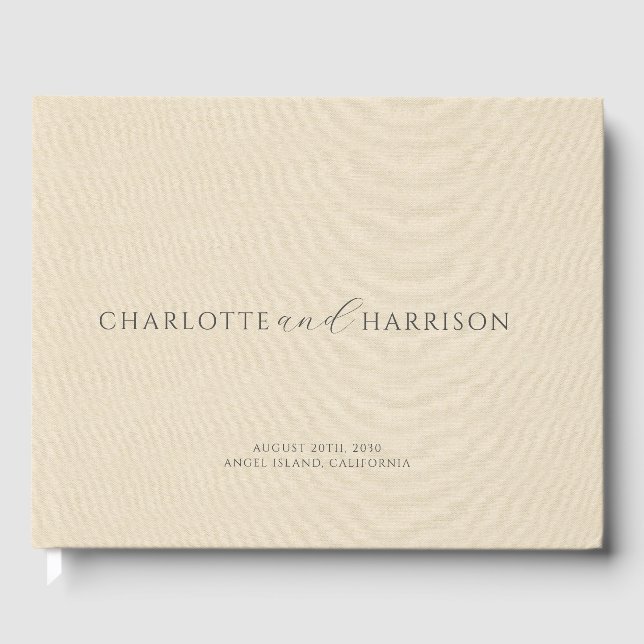 Personalized Wedding Photo Cream Faux Linen  Guest Book (Front)