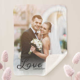 Personalized Wedding Photo Custom Love Script Text Sherpa Blanket
