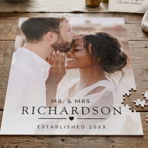 Personalized Wedding Photo Custom Mr & Mrs Modern Jigsaw Puzzle
