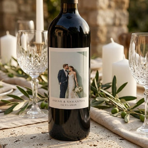 Personalized Wedding Photo Elegant Wine Label