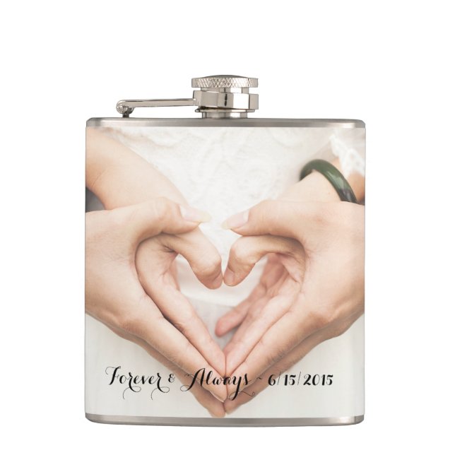 Personalized Wedding Photo Forever & Always Flask (Front)