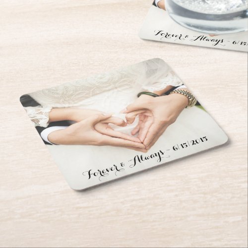 Personalized Wedding Photo Forever  Always Square Paper Coaster