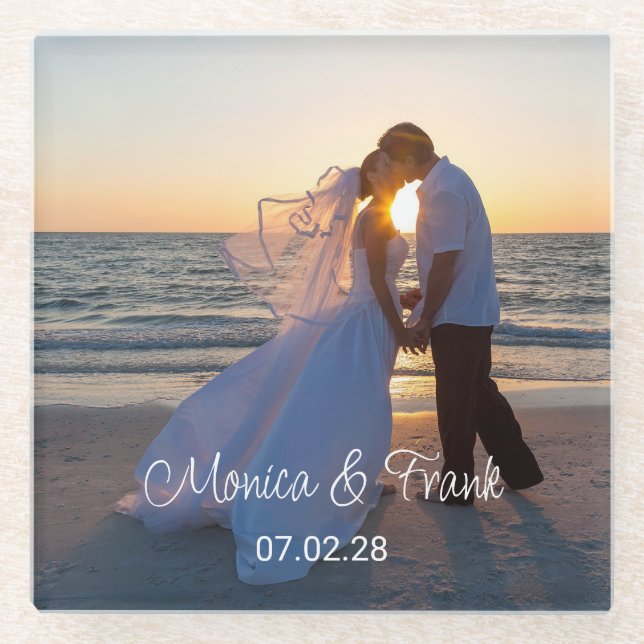 Personalized Wedding Photo Glass Coaster (Front)
