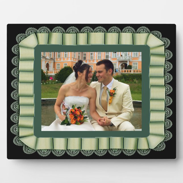 Personalized Wedding Photo Green Lace Ribbon Frame (Front)