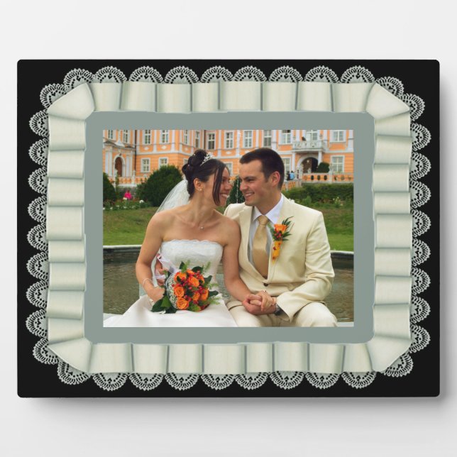 Personalized Wedding Photo Ivory Lace Ribbon Frame (Front)