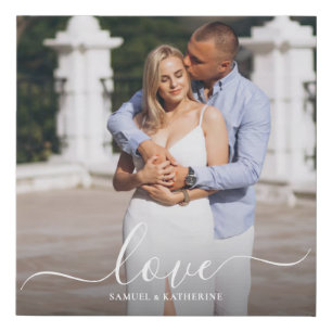 Personalized Wedding Photo Love Script Faux Canvas Print