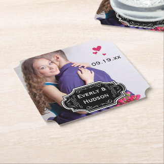 Personalized Wedding Photo Modern Tag Paper Coaster