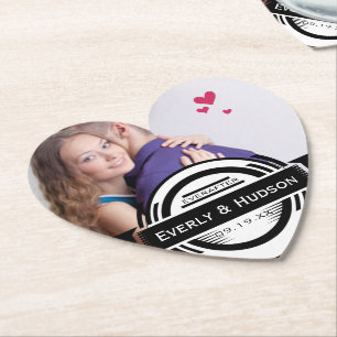 Personalized Wedding Photo Modern Tag Paper Coaster