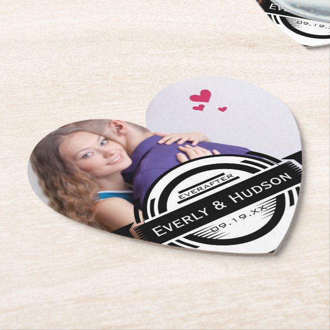Personalized Wedding Photo Modern Tag Paper Coaster (Angled)