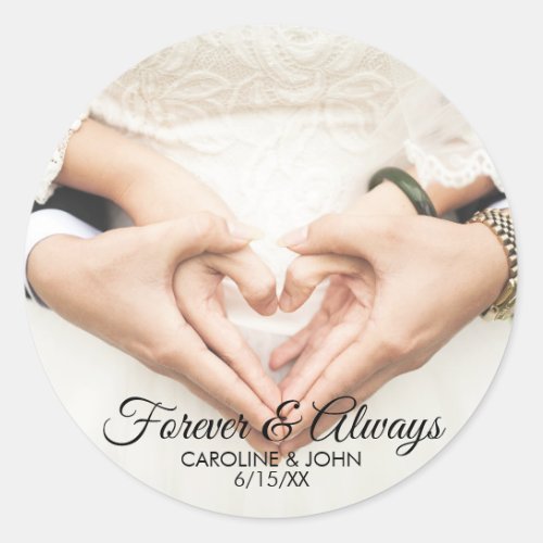 Personalized Wedding Photo Names Forever  Always Classic Round Sticker