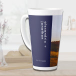 Personalized Wedding Photo Navy Blue Latte Mug<br><div class="desc">Savor your morning coffee or tea with this stylish and personalized Navy Blue Latte Mug. Featuring your favorite wedding photo with your names in a modern sans serif font on a navy blue banner, this latte mug is perfect for enjoying your daily cup of joe or giving as a thoughtful...</div>