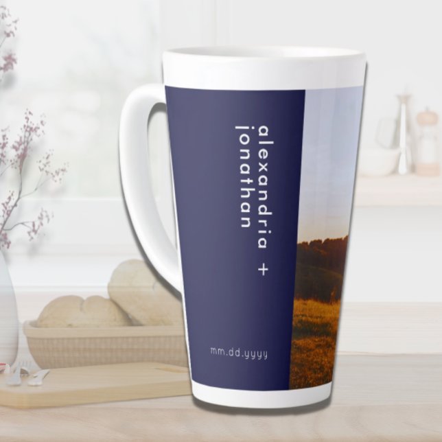 Personalized Wedding Photo Navy Blue Latte Mug (Creator Uploaded)