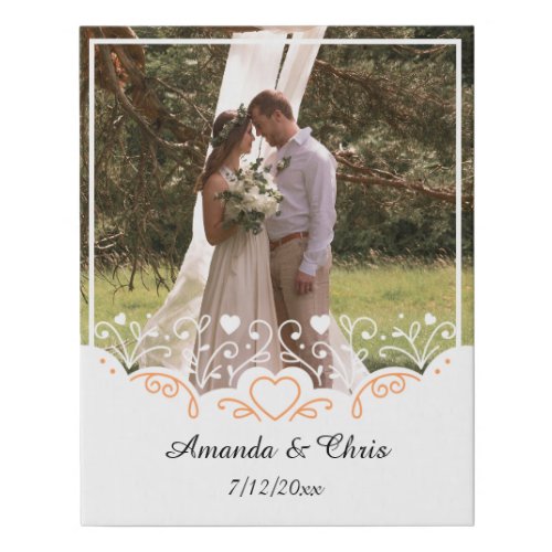 Personalized wedding Photo save name and date Faux Canvas Print