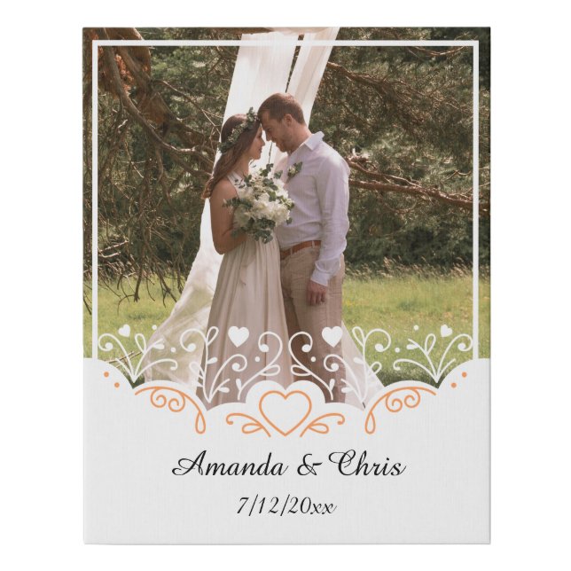 Personalized wedding Photo save name and date Faux Canvas Print (Front)
