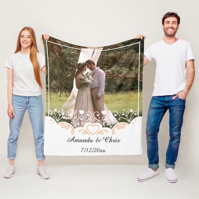 Personalized wedding Photo save name and date Fleece Blanket (In Situ)