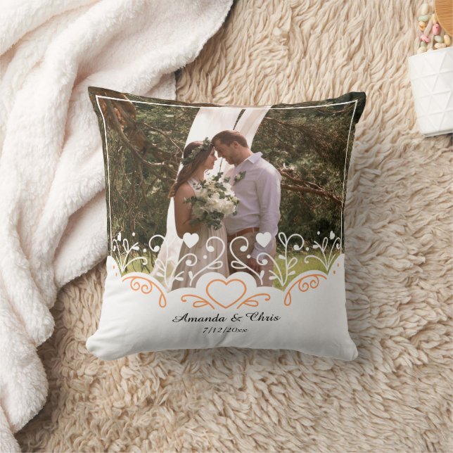 Personalized wedding Photo save name and date Throw Pillow Zazzle