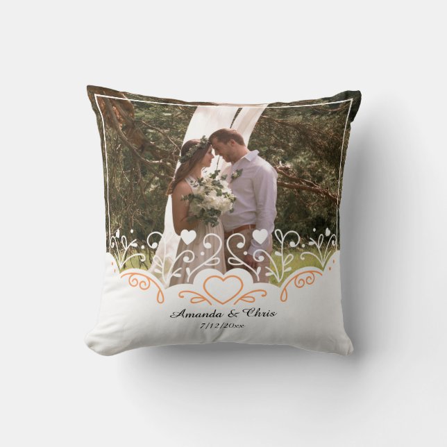 Personalized wedding Photo save name and date Throw Pillow (Front)