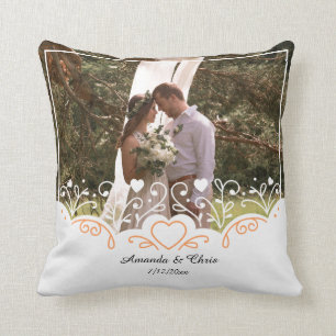 Personalized wedding Photo save name and date Throw Pillow