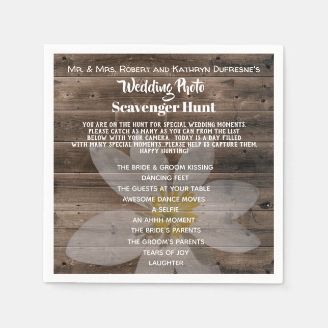 Personalized Wedding Photo Scavenger Hunt Napkins (Front)