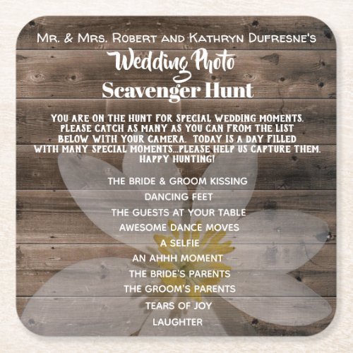 Personalized Wedding Photo Scavenger Hunt Square Paper Coaster