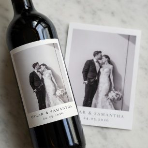 Personalized Wedding Photo Wine Label Minimalist 