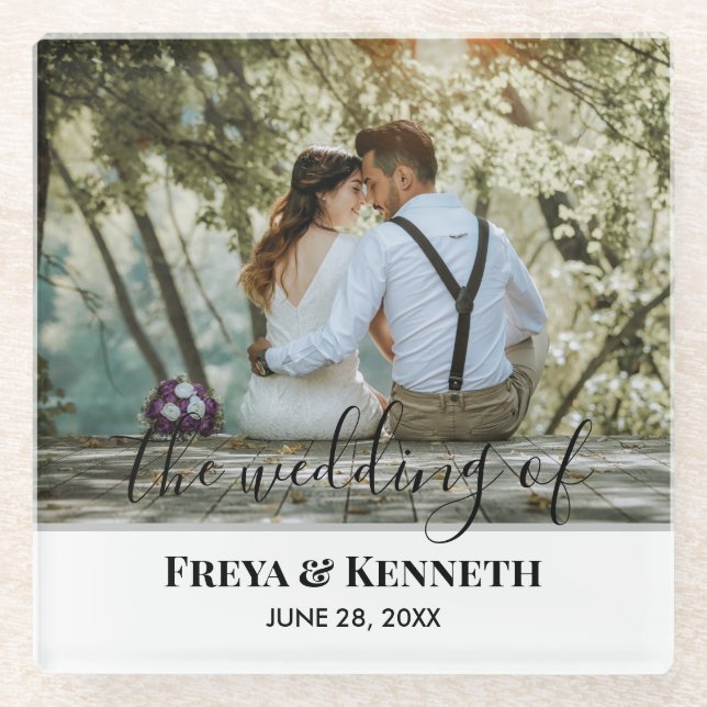 Personalized Wedding Photo With Love White Texts Glass Coaster (Front)