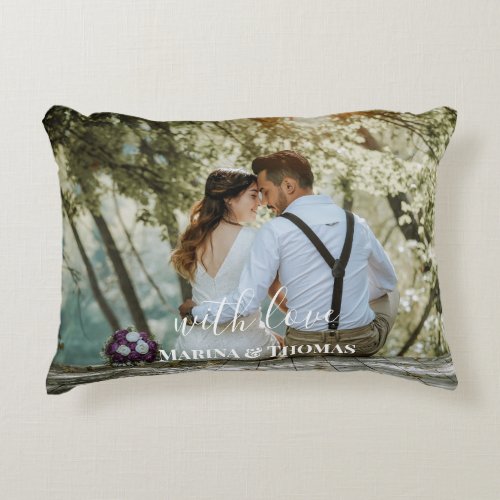 Personalized Wedding Photo With Modern Calligraphy Accent Pillow