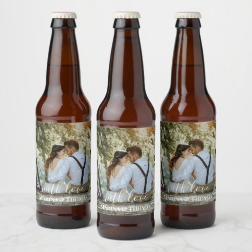 Personalized Wedding Photo With Modern Calligraphy Beer Bottle Label