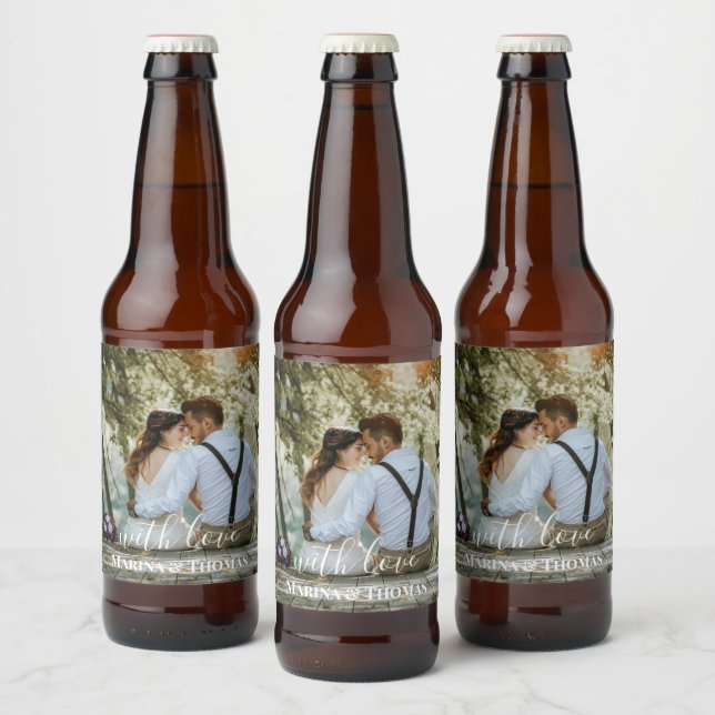 Personalized Wedding Photo With Modern Calligraphy Beer Bottle Label (Bottles)