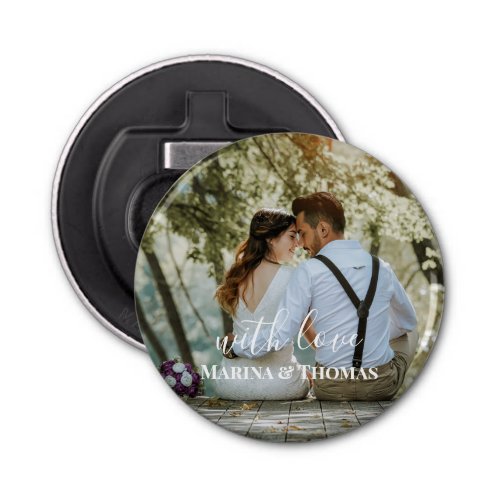 Personalized Wedding Photo With Modern Calligraphy Bottle Opener