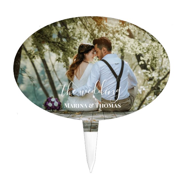 Personalized Wedding Photo With Modern Calligraphy Cake Topper (Front)