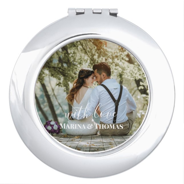 Personalized Wedding Photo With Modern Calligraphy Compact Mirror (Front)
