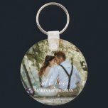 Personalized Wedding Photo With Modern Calligraphy Keychain<br><div class="desc">The design has white rectangular frame on the lower side and modern calligraphy texts which can be customized to your preference. Replace the picture in the center with your own wedding photo. It will make a lovely custom made wedding favor gifts for your guests or for your own keepsake.</div>