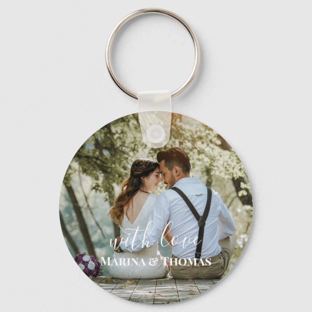 Personalized Wedding Photo With Modern Calligraphy Keychain (Front)