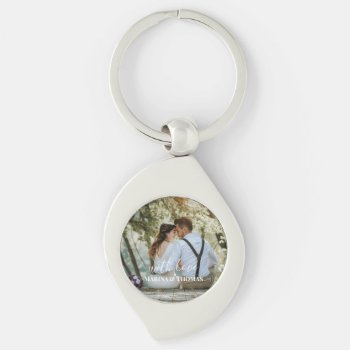 Personalized Wedding Photo With Modern Calligraphy Keychain by FaridaGallery at Zazzle