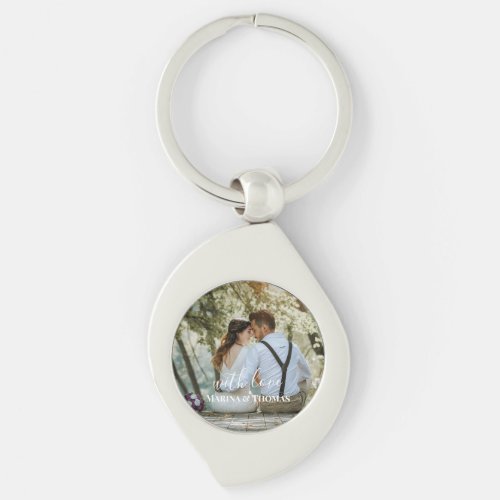 Personalized Wedding Photo With Modern Calligraphy Keychain