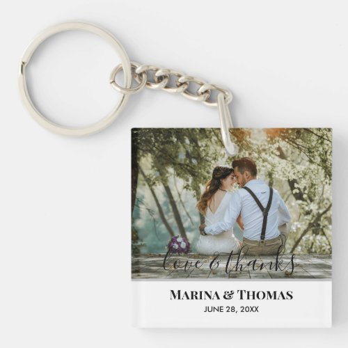 Personalized Wedding Photo With Modern Calligraphy Keychain