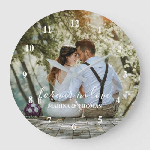 Personalized Wedding Photo With Modern Calligraphy Large Clock