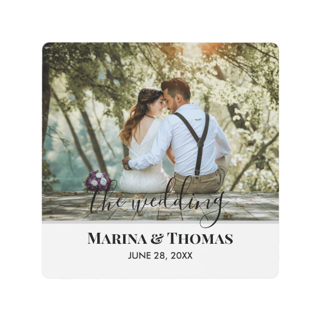 Personalized Wedding Photo With Modern Calligraphy Metal Print (Front)