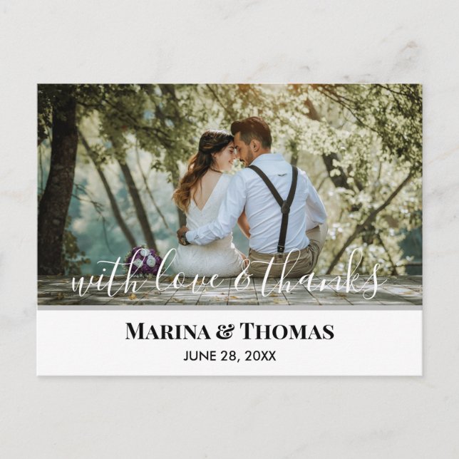Personalized Wedding Photo With Modern Calligraphy Postcard (Front)