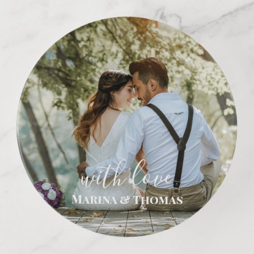 Personalized Wedding Photo With Modern Calligraphy Trinket Tray