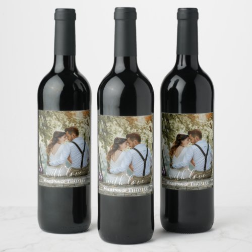 Personalized Wedding Photo With Modern Calligraphy Wine Label