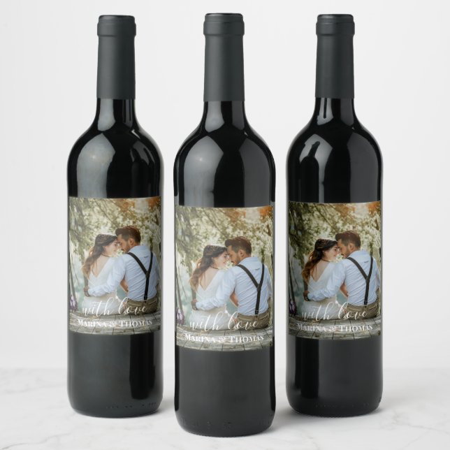 Personalized Wedding Photo With Modern Calligraphy Wine Label (Bottles)