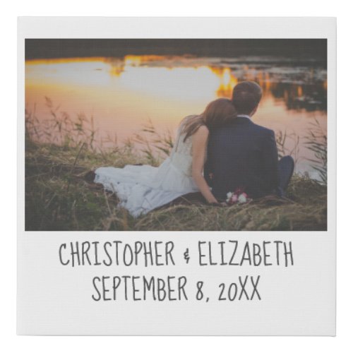 Personalized Wedding Photo with Names and Date Faux Canvas Print
