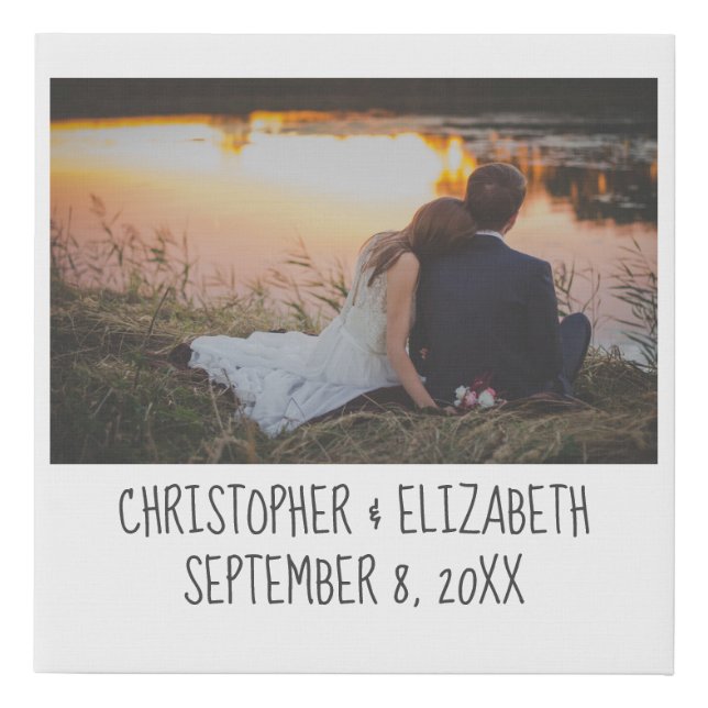 Personalized Wedding Photo with Names and Date Faux Canvas Print (Front)