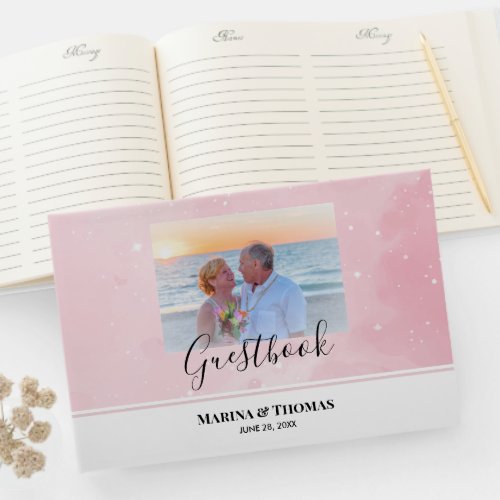 Personalized Wedding Photo With Sparkly Baby Pink  Guest Book