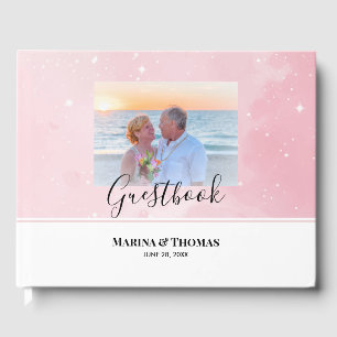 Personalized Wedding Photo With Sparkly Baby Pink  Guest Book