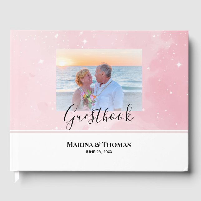 Personalized Wedding Photo With Sparkly Baby Pink  Guest Book (Front)